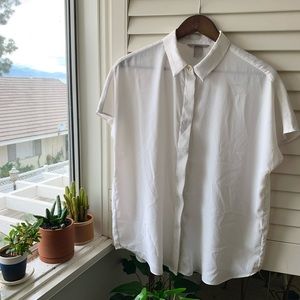 h&m white textured button up